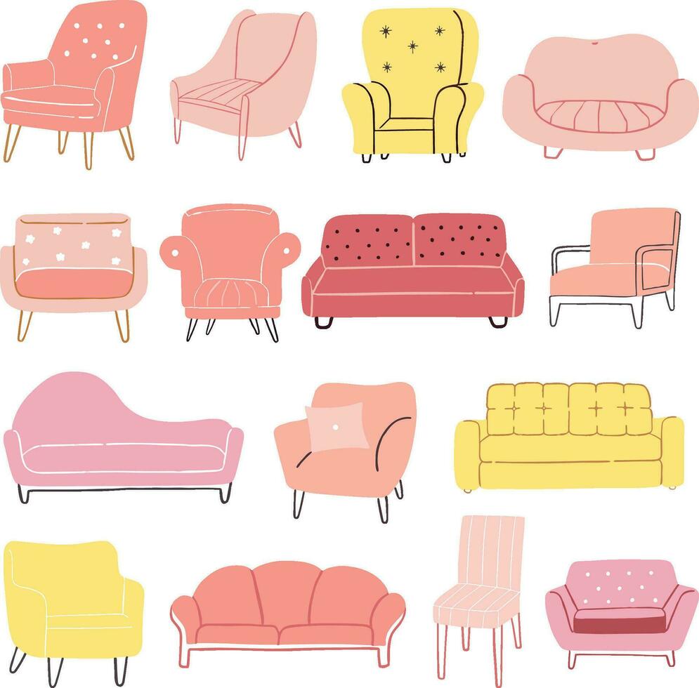 Set Collection Minimalist Sofa Interior vector Illustration