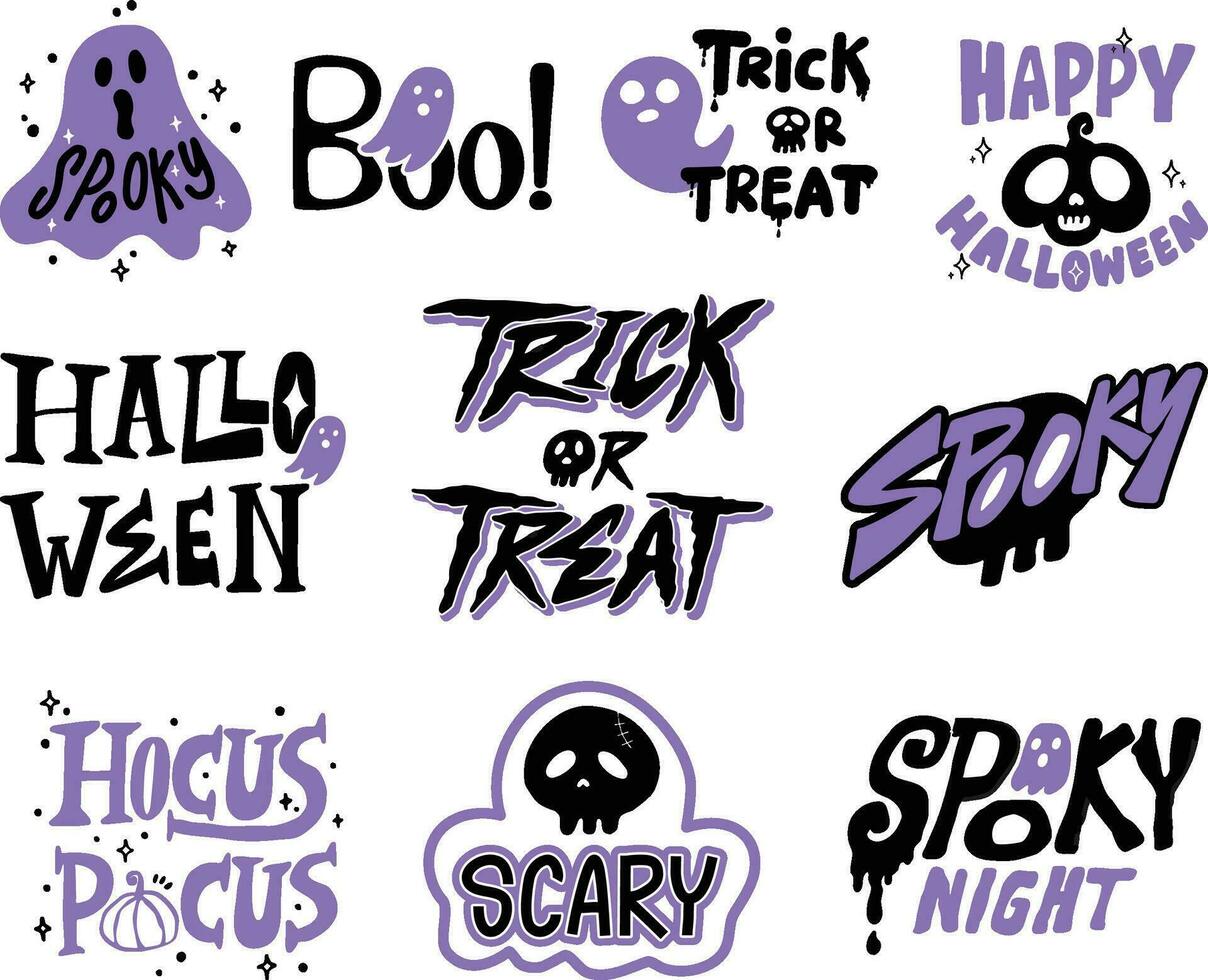 Set Collection Handdrawn Sticker Halloween Lettering vector Illustration