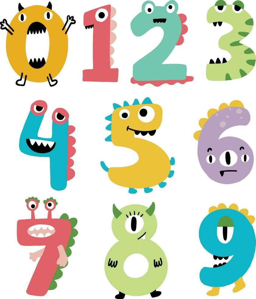 Set Collection Cartoon Monster Number Character vector Illustration