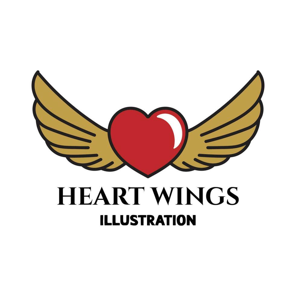 sencillo minimalista elegante guardián amor corazón alas icono símbolo ilustración vector