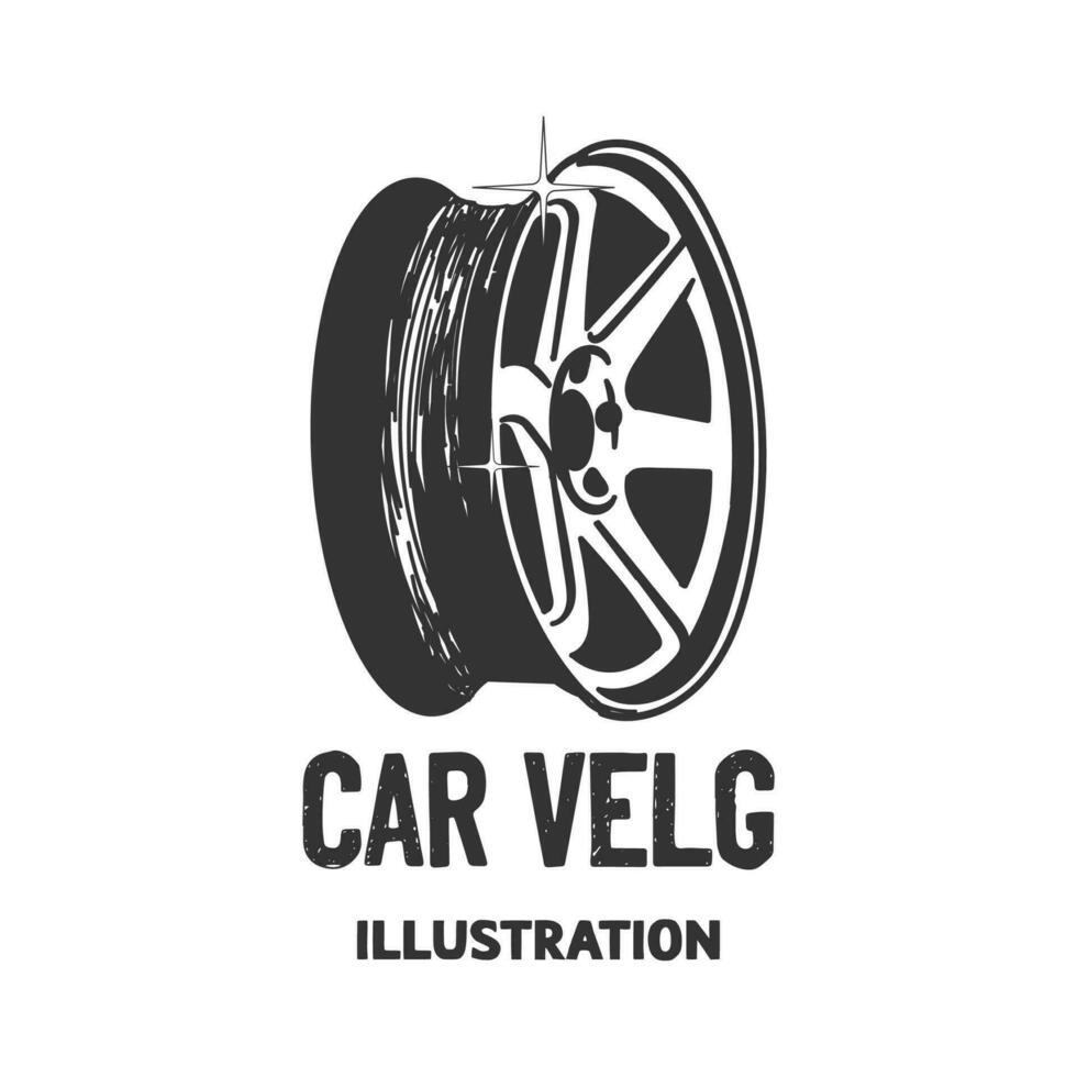 Clásico retro deporte coche borde rueda para garaje taller ilustración vector