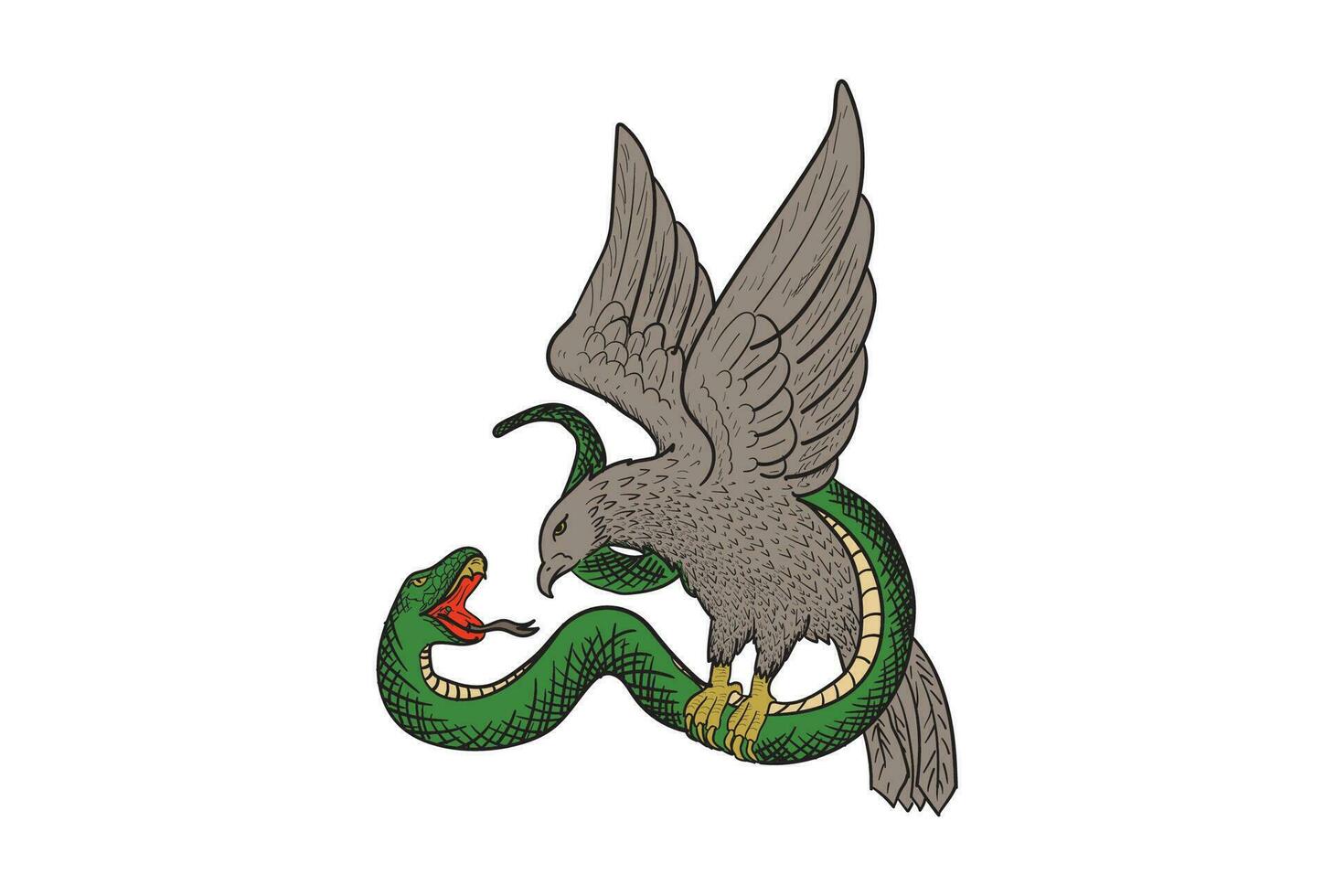 Vintage Retro Eagle Falcon Hawk fight with the Serpent Snake Illustration vector