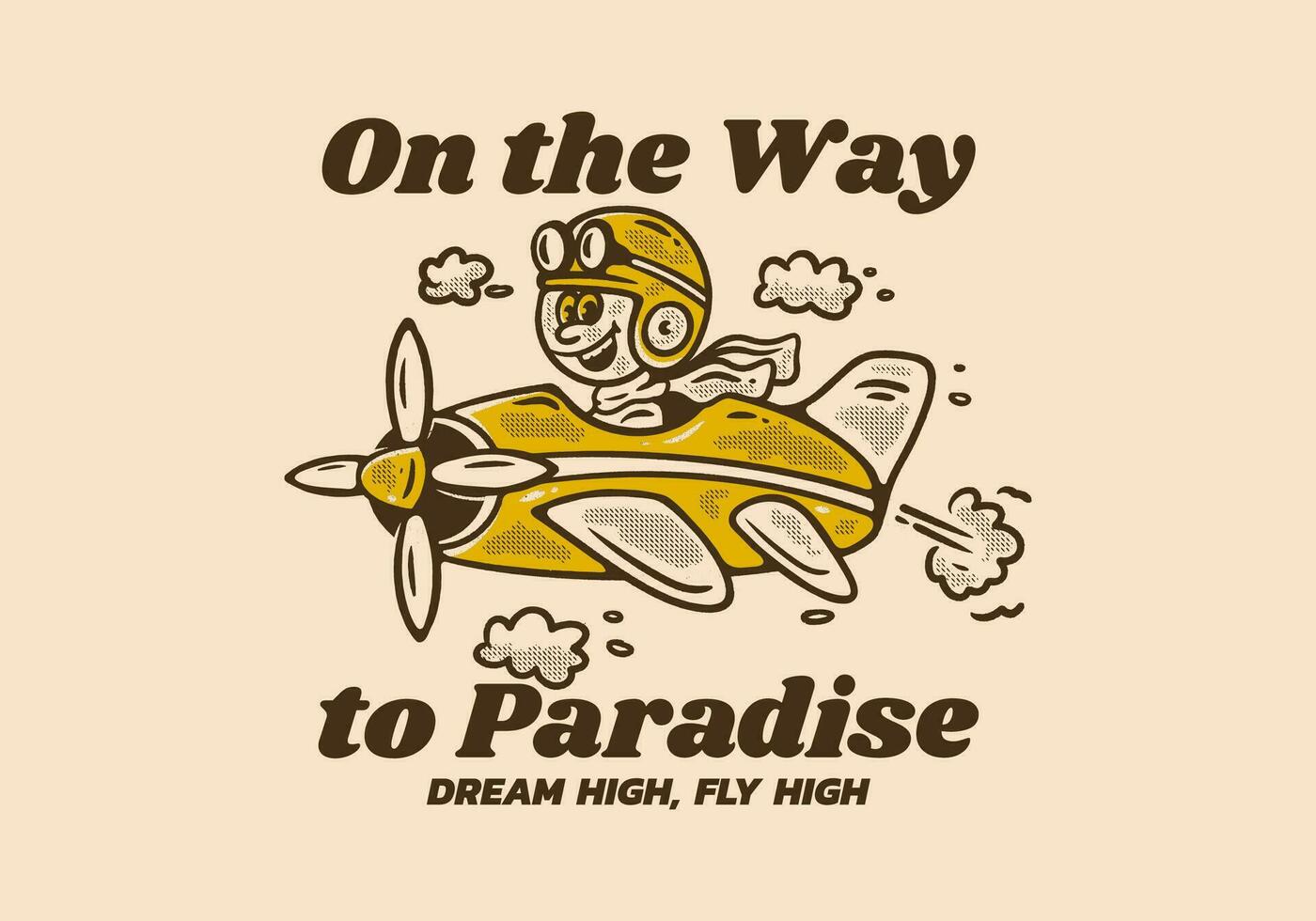 On the way to paradise, Mascot character illustration of a little boy driving a plane vector