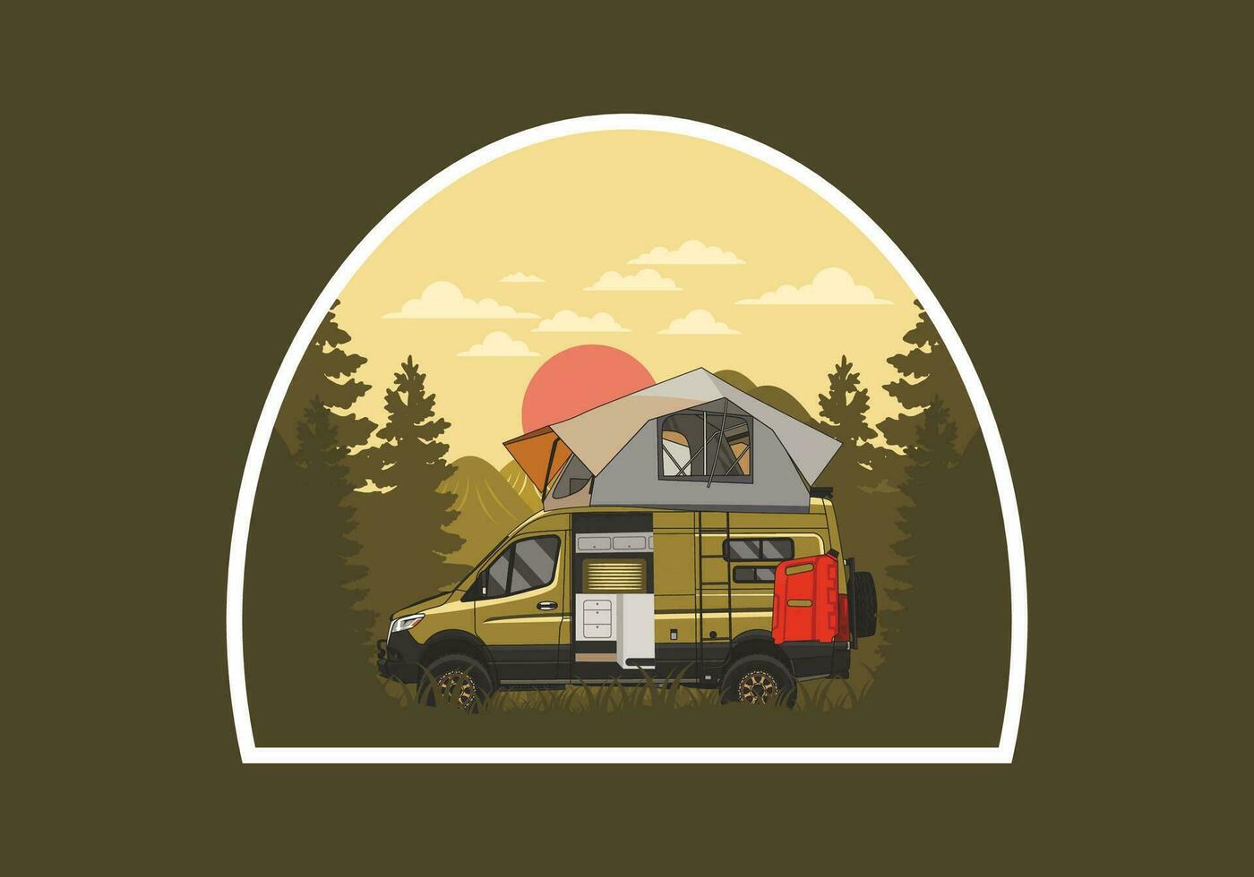 Large van with roof tent illustration design vector