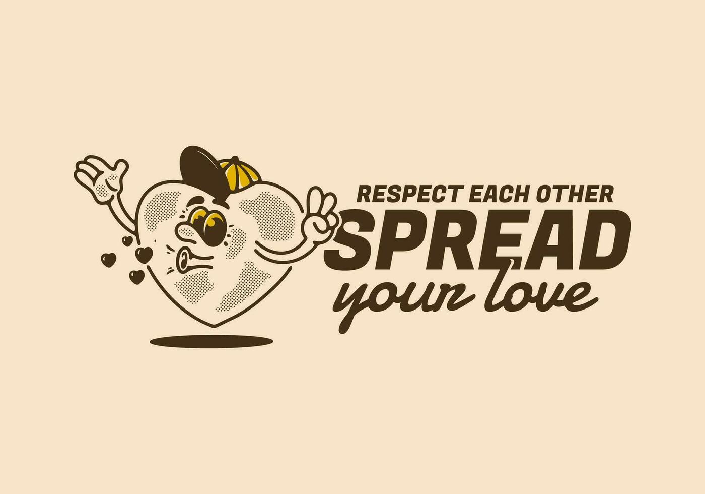 Spread your love, Heart mascot character illustration in vintage style vector
