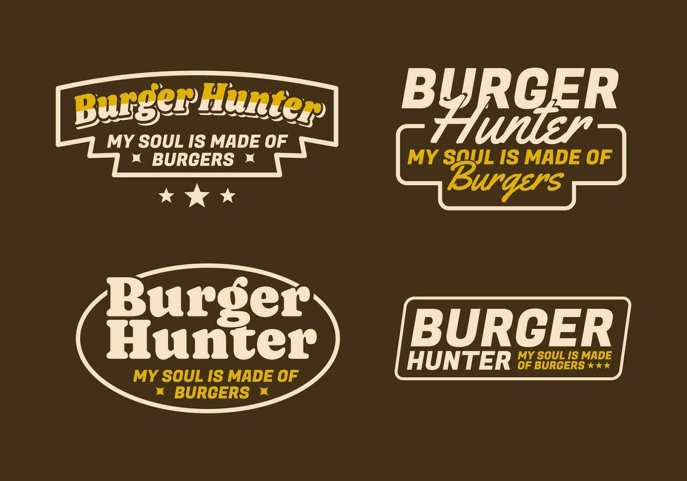 Burger hunter, text art badge in vintage style vector