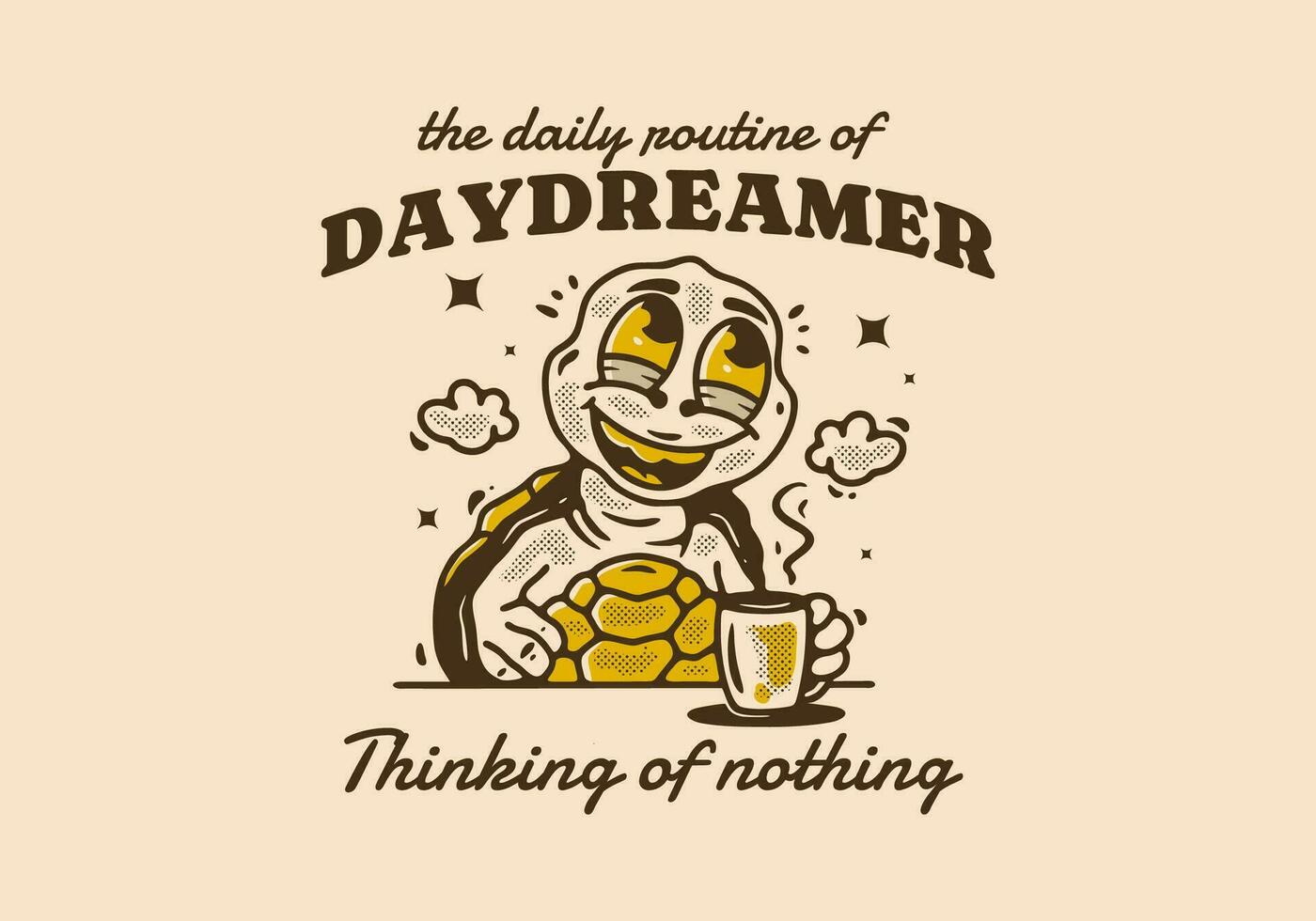 Daydreamer thinking of nothing, mascot character of turtle drink a coffee while daydreaming vector
