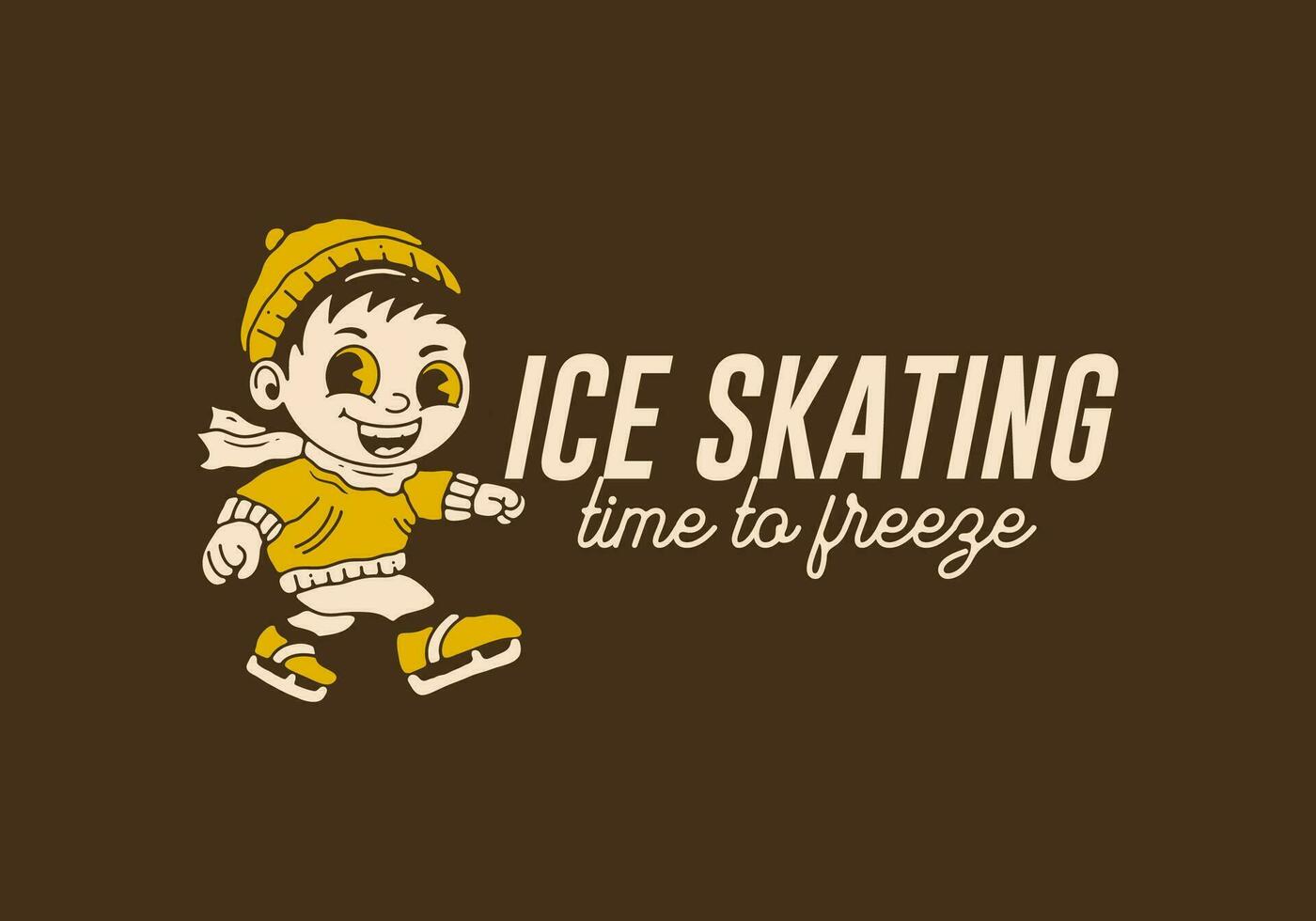 hielo Patinaje hora a congelar, mascota personaje ilustración de un pequeño chico jugando hielo patinar vector