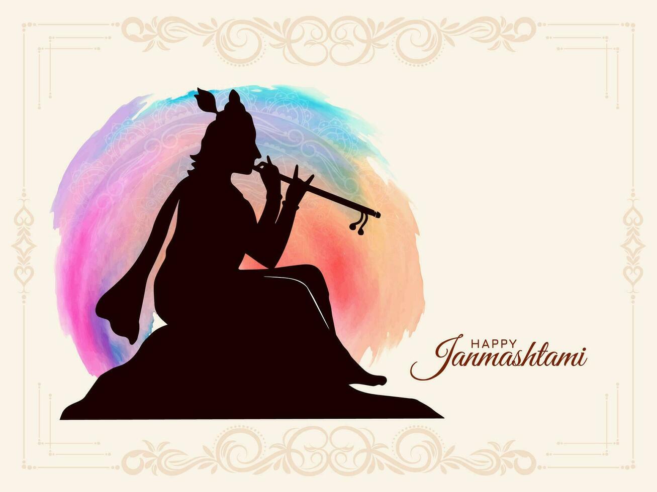 Happy Janmashtami Indian festival celebration with lord Krishna vector