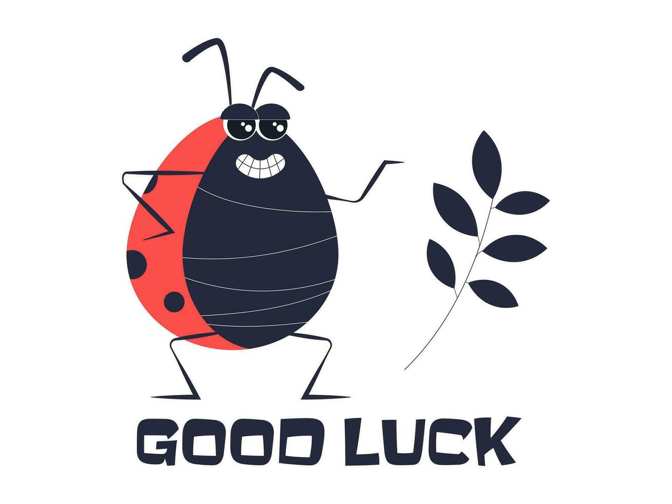 Funny ladybug on an isolated white background. All children's drawing of a ladybug. Vector illustration in cartoon style.