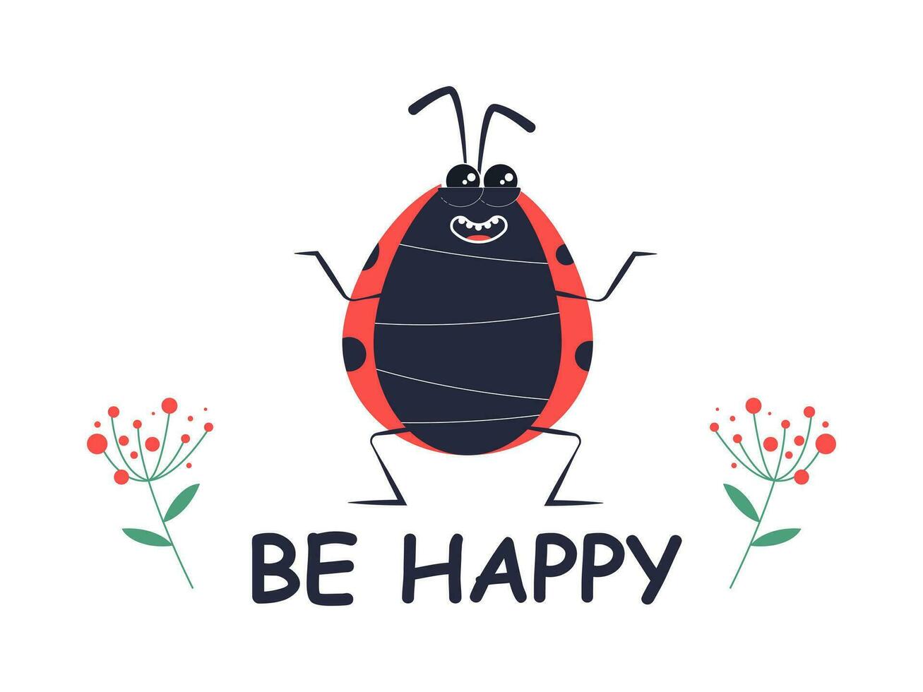 Funny ladybug on an isolated white background. All children's drawing of a ladybug. Vector illustration in cartoon style.