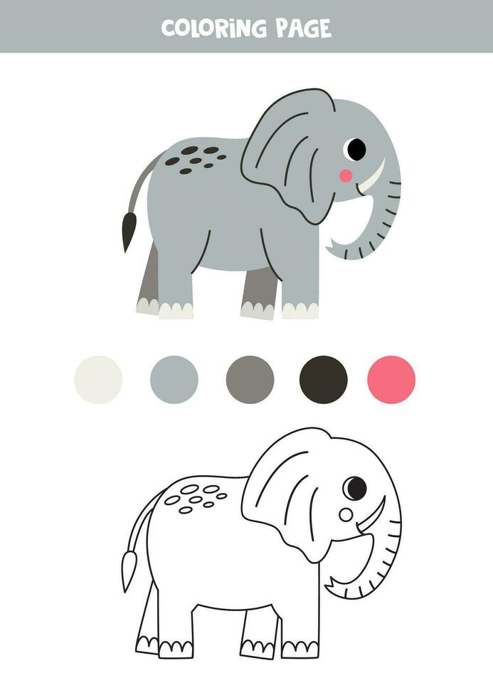 Color cartoon gray elephant. Worksheet for kids. vector