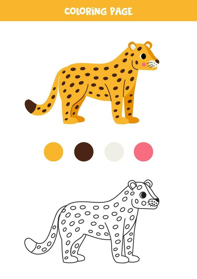 color dibujos animados amarillo jaguar. hoja de cálculo para niños. vector