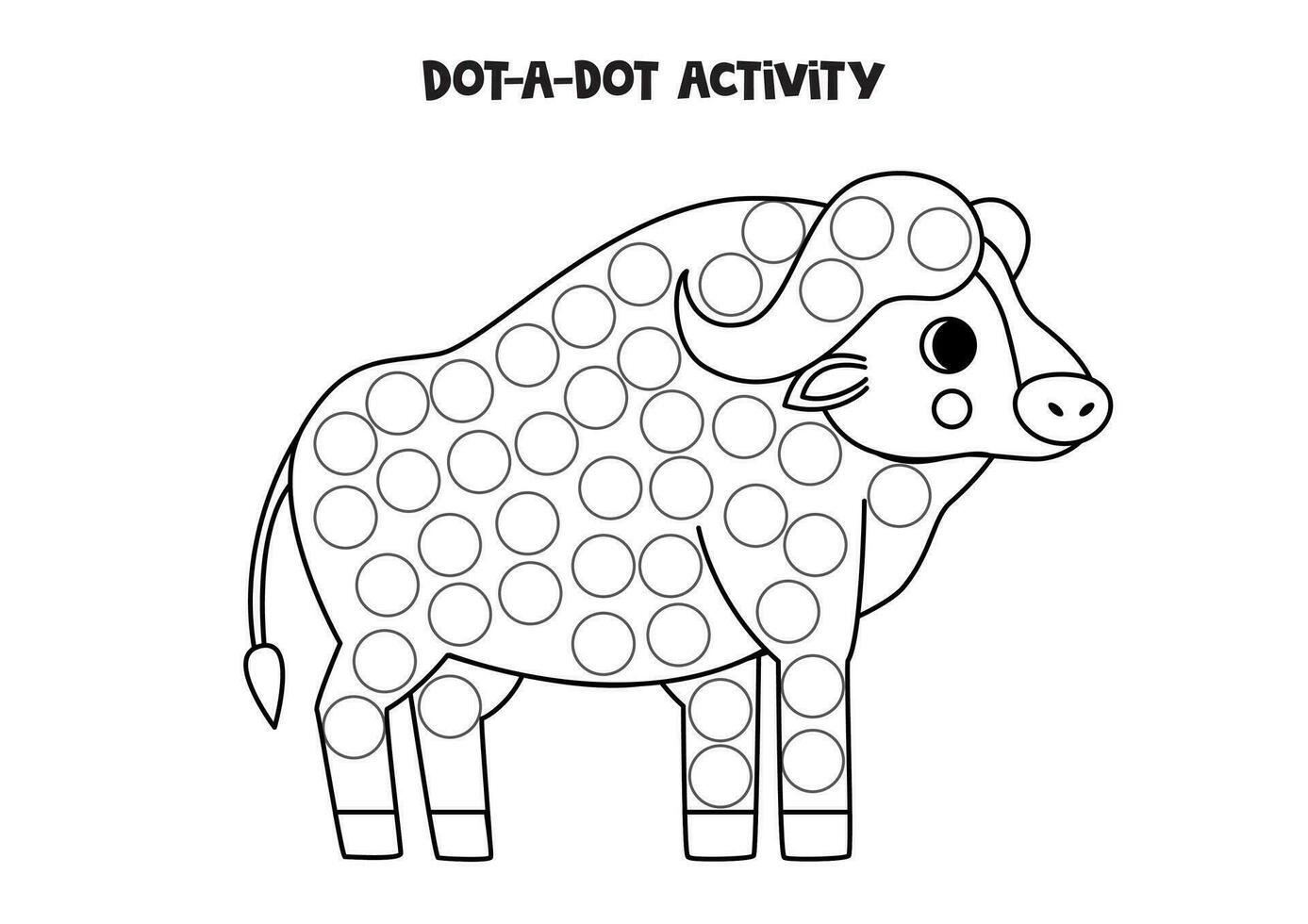 Dot a dot game for preschool kids. Cute buffalo or bison. vector