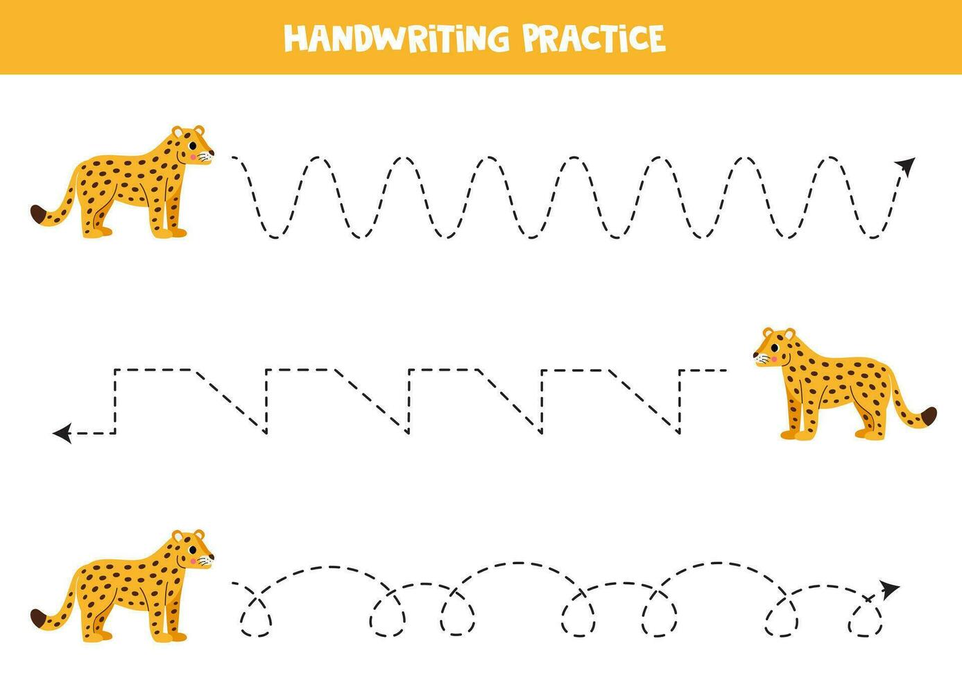 Tracing contours for kids. Cute jaguar. Handwriting practice. vector