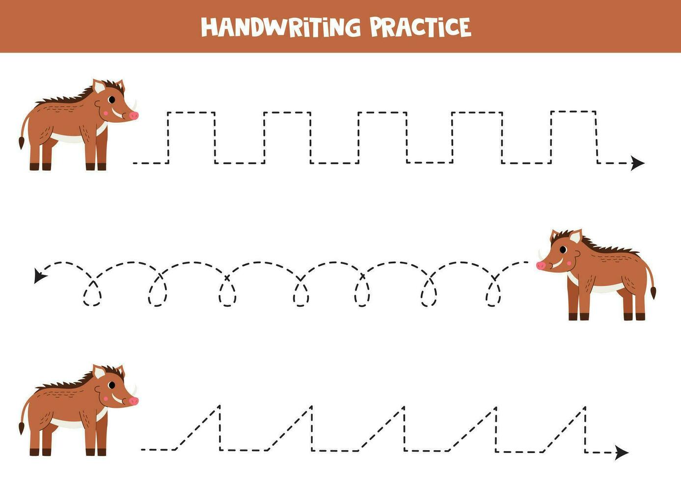 Tracing contours for kids. Cute warthog. Handwriting practice. vector