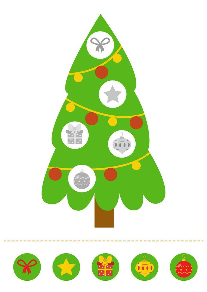 Cut and paste decorations on the Christmas tree. vector