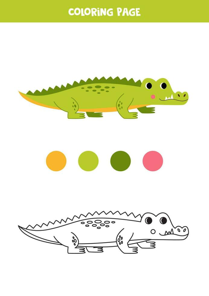 color dibujos animados cocodrilo. hoja de cálculo para niños. vector