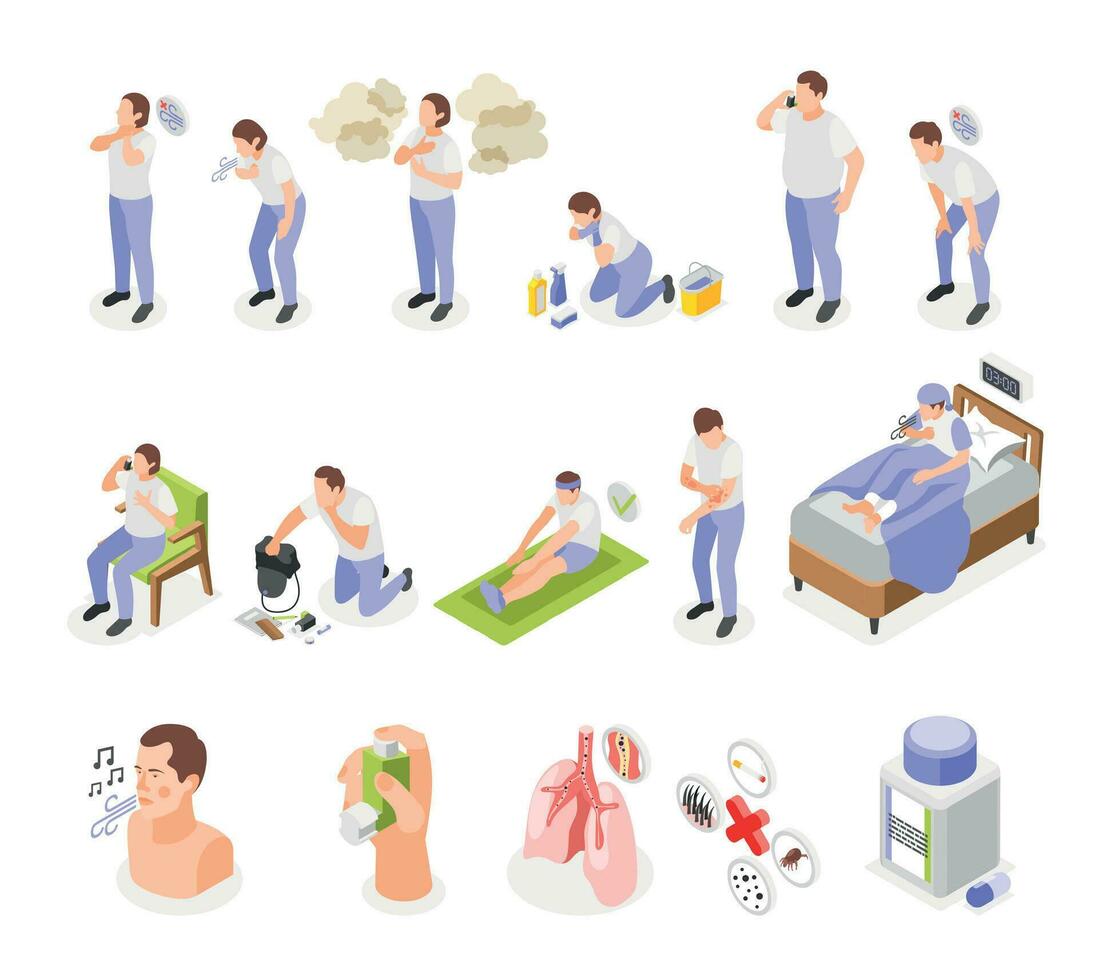 Asthma Symptoms Icon Set vector