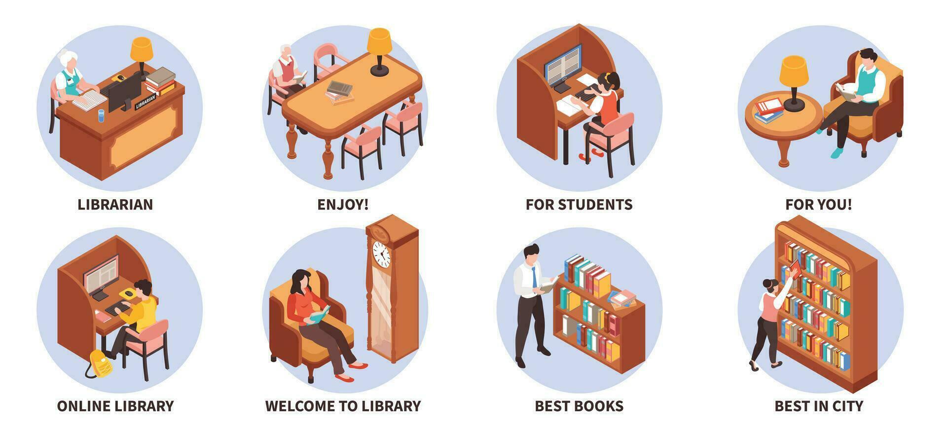 Library Isometric Round Set vector