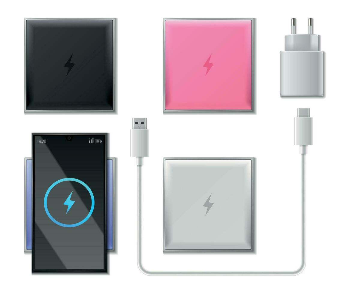 Powerbank Realistic Set vector