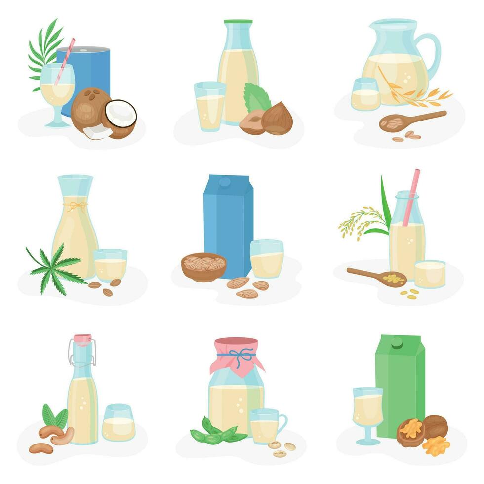 Vegan Milk Compositions Set vector