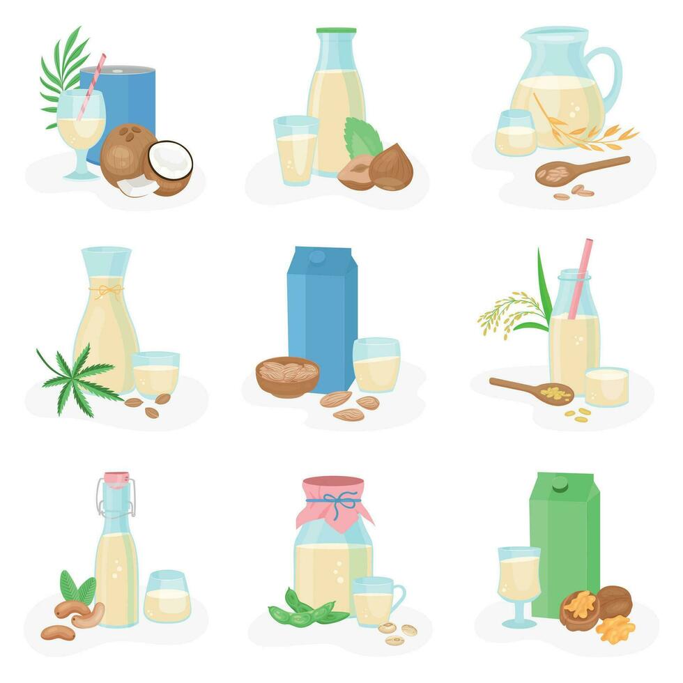 vegano Leche composiciones conjunto vector