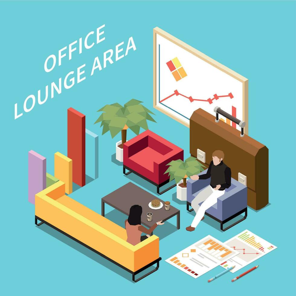 Office Lounge Isometric Composition vector