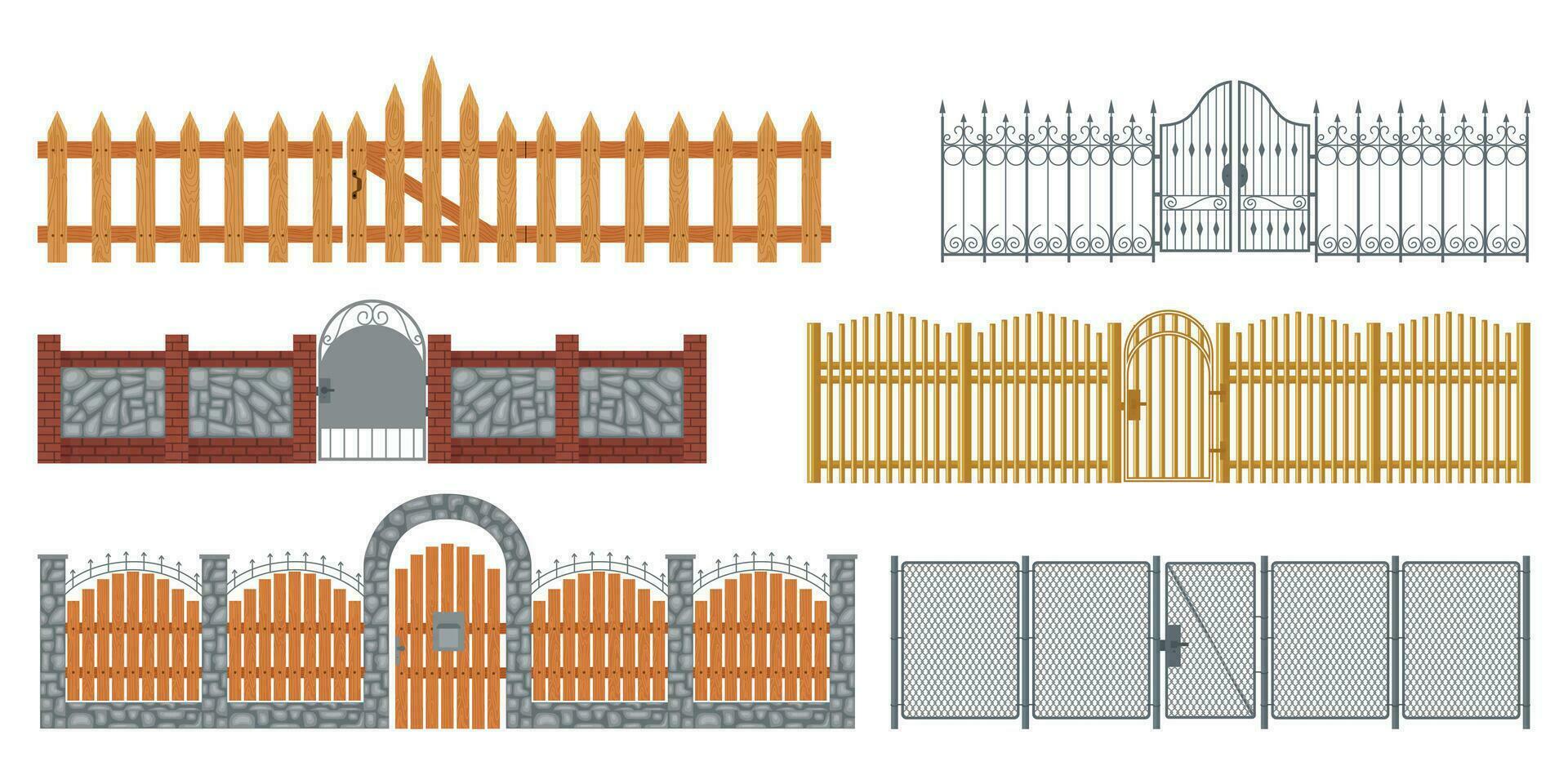 Classic Fences Flat Set vector