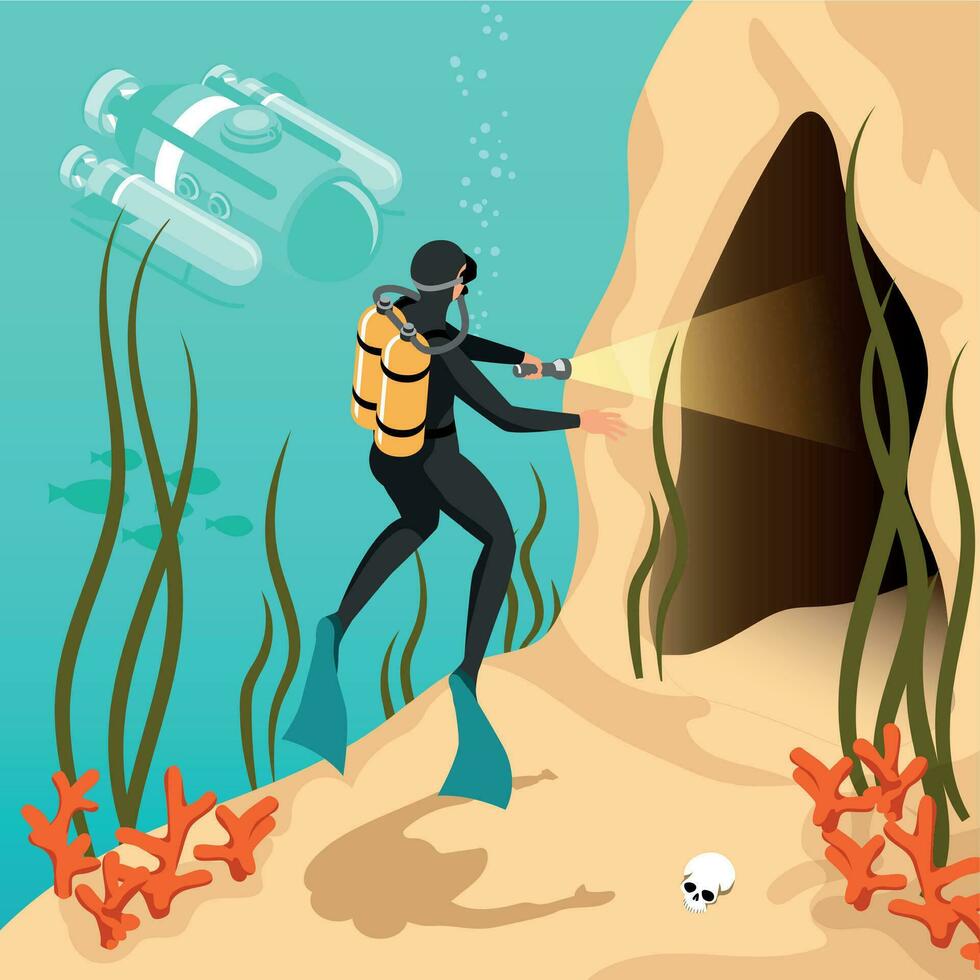 Underwater Exploration Isometric Background vector
