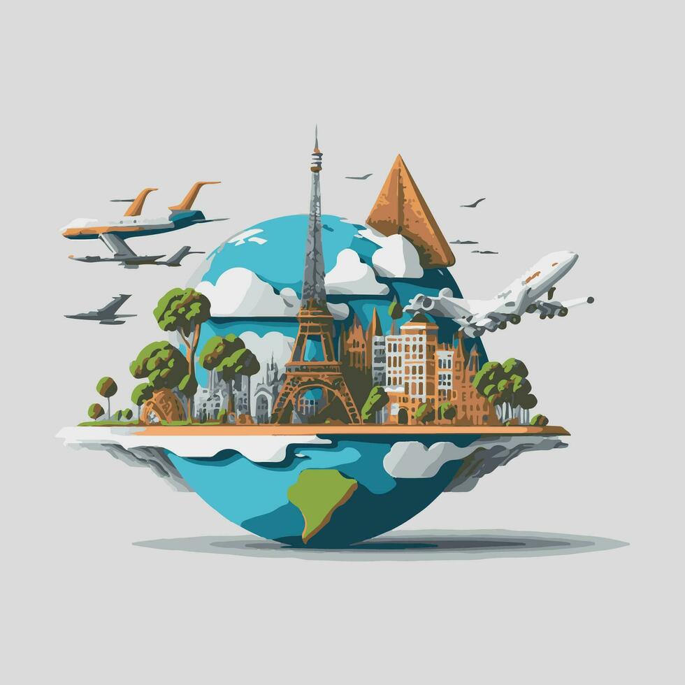 Vintage illustration world travel design elements for business, isolated illustration vintage hand drawn design, summer design, global planet world journey design vector