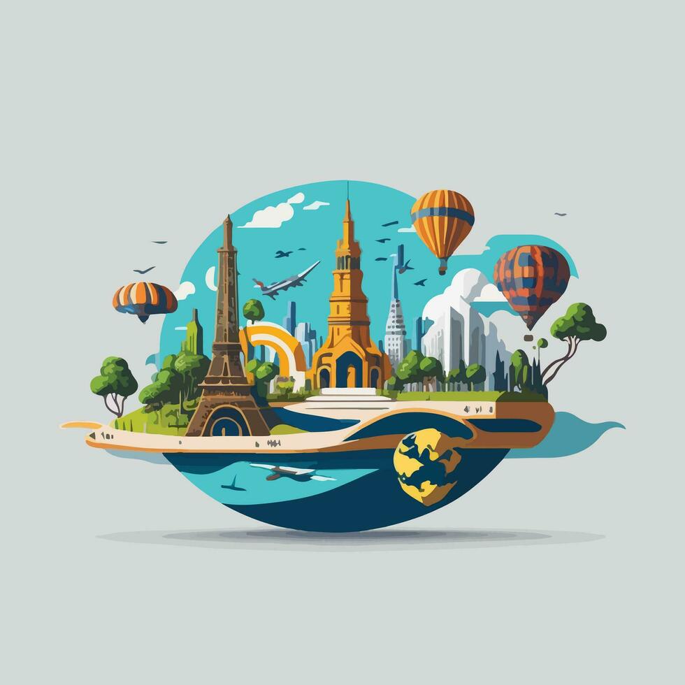 Vintage illustration world travel design elements for business, isolated illustration vintage hand drawn design, summer design, global planet world journey design vector