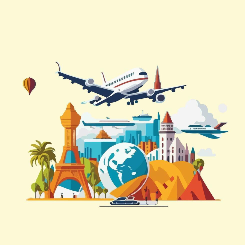 Vintage illustration world travel design elements for business, isolated illustration vintage hand drawn design, summer design, global planet world journey design vector