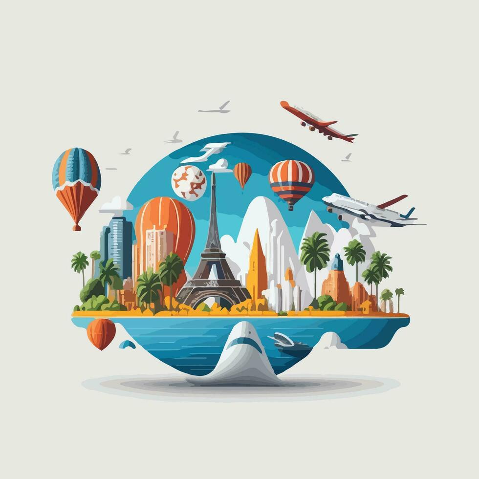 Clásico ilustración mundo viaje diseño elementos para negocio, aislado ilustración Clásico mano dibujado diseño, verano diseño, global planeta mundo viaje diseño vector