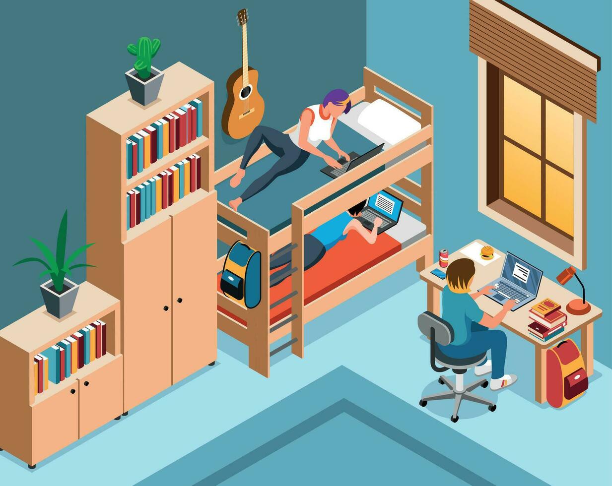 Student Dormitory Isometric Background vector