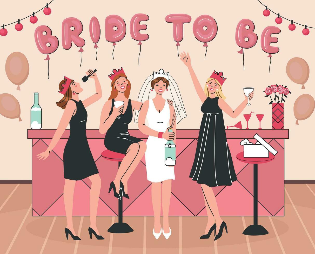 Bride Party Flat Composition vector