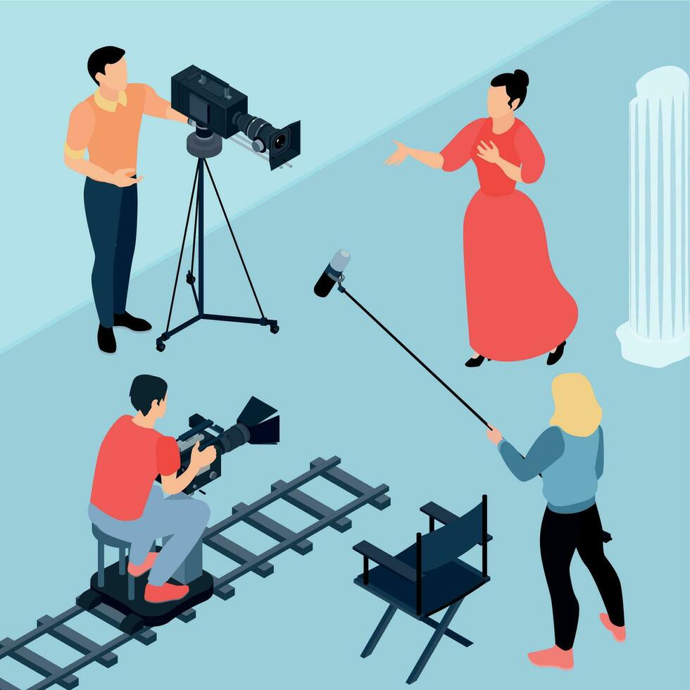 Cinema Shooting Isometric Composition vector