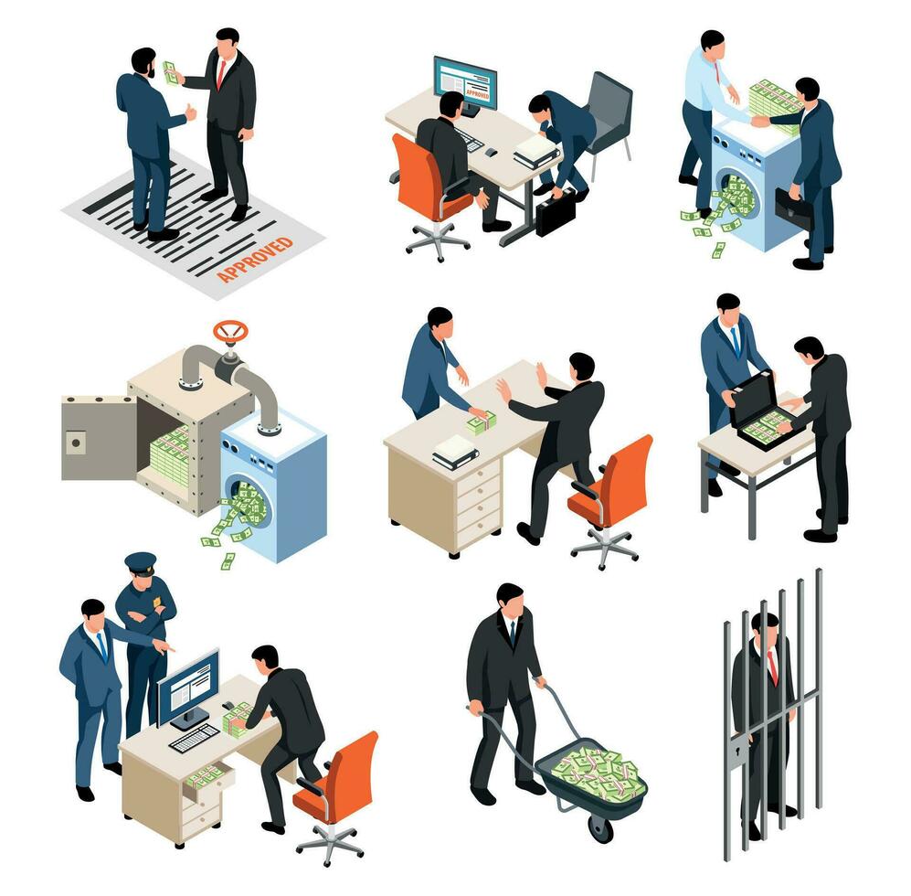 Money Laundering Isometric Set vector