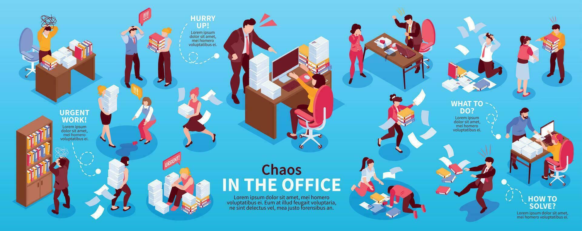 Office Chaos Isometric Infographics vector