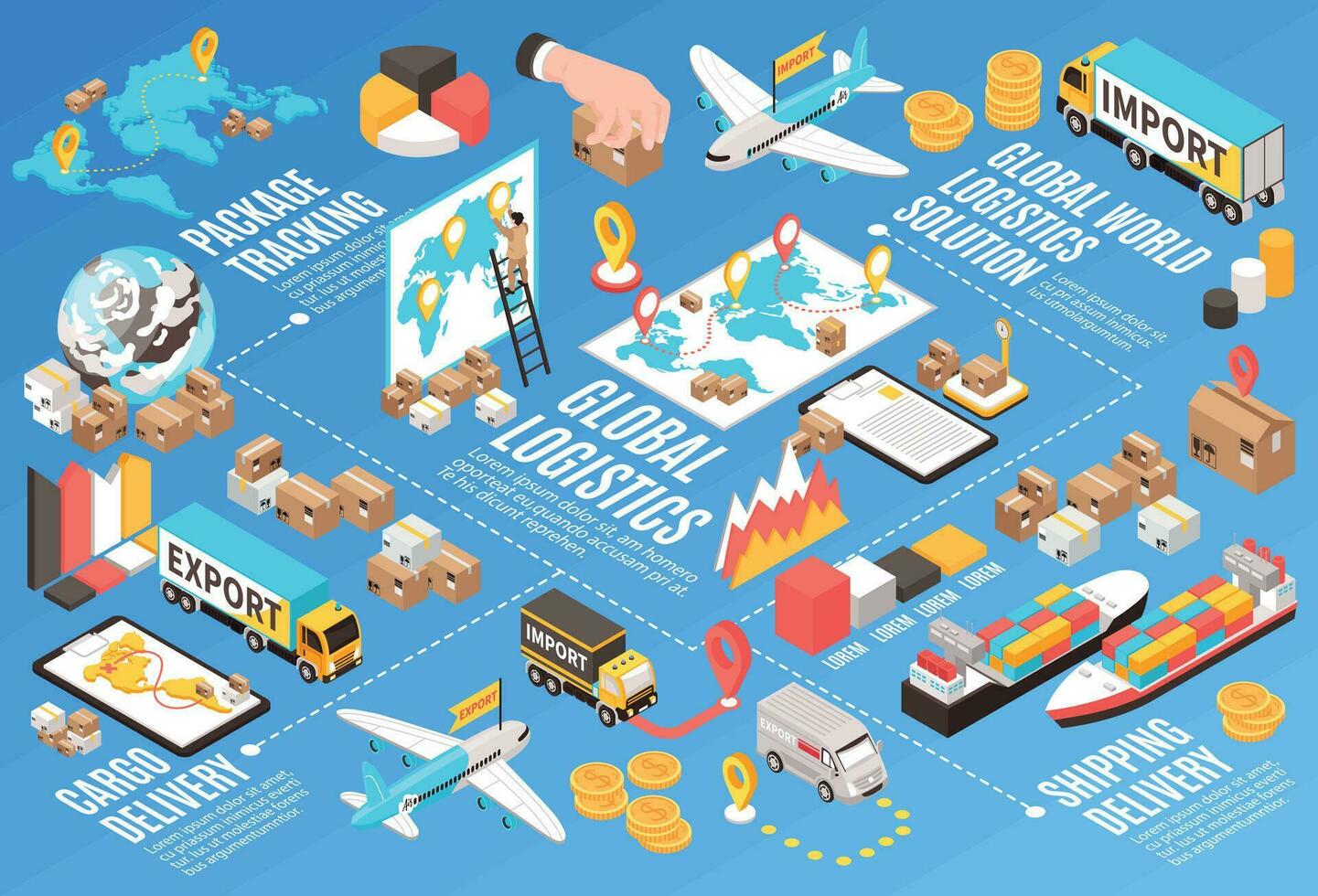 isométrica logística infografía composición vector