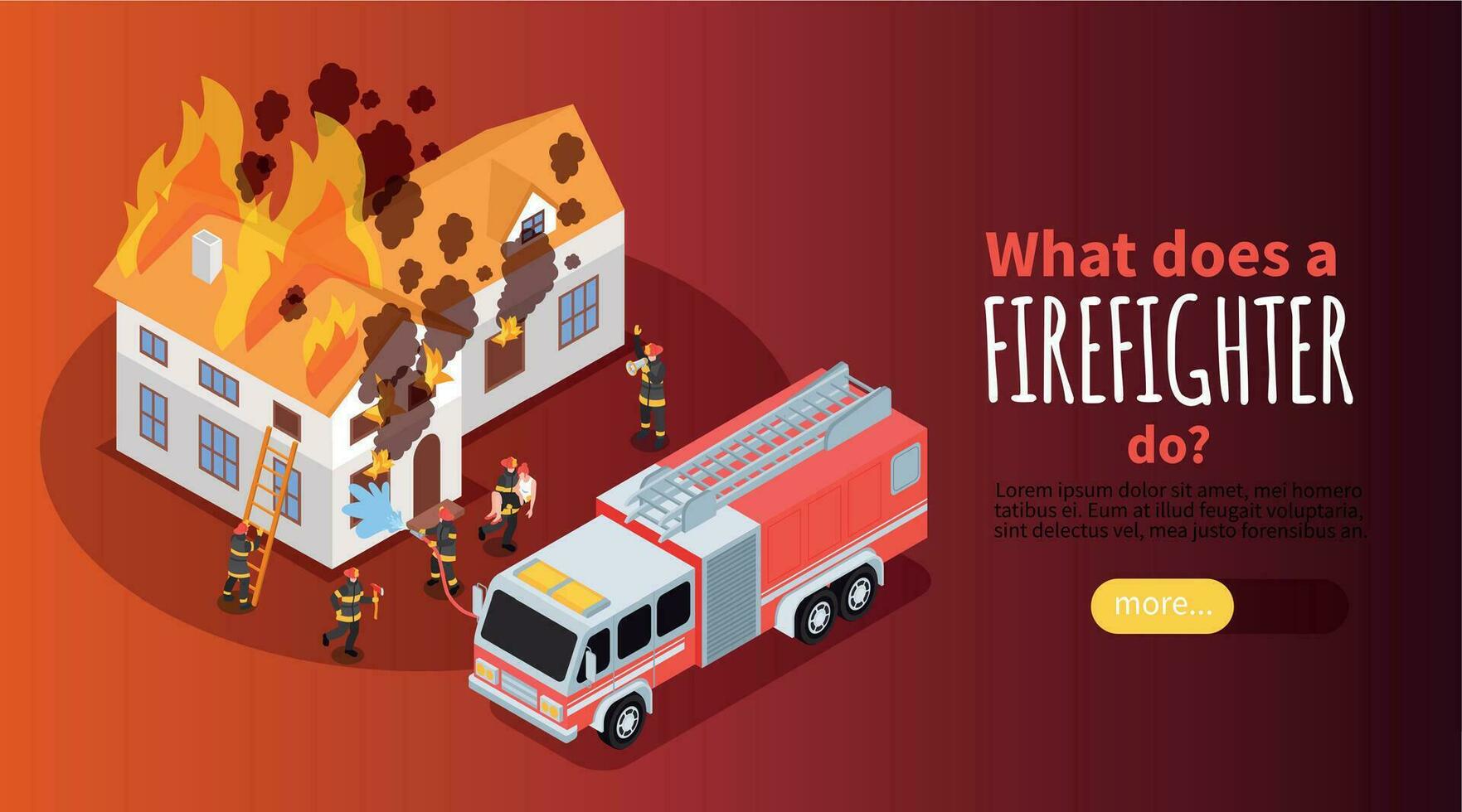 Isometric Firefighter Horizontal Banner vector