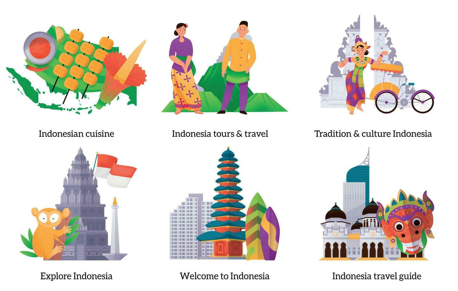 Indonesia Flat Set vector