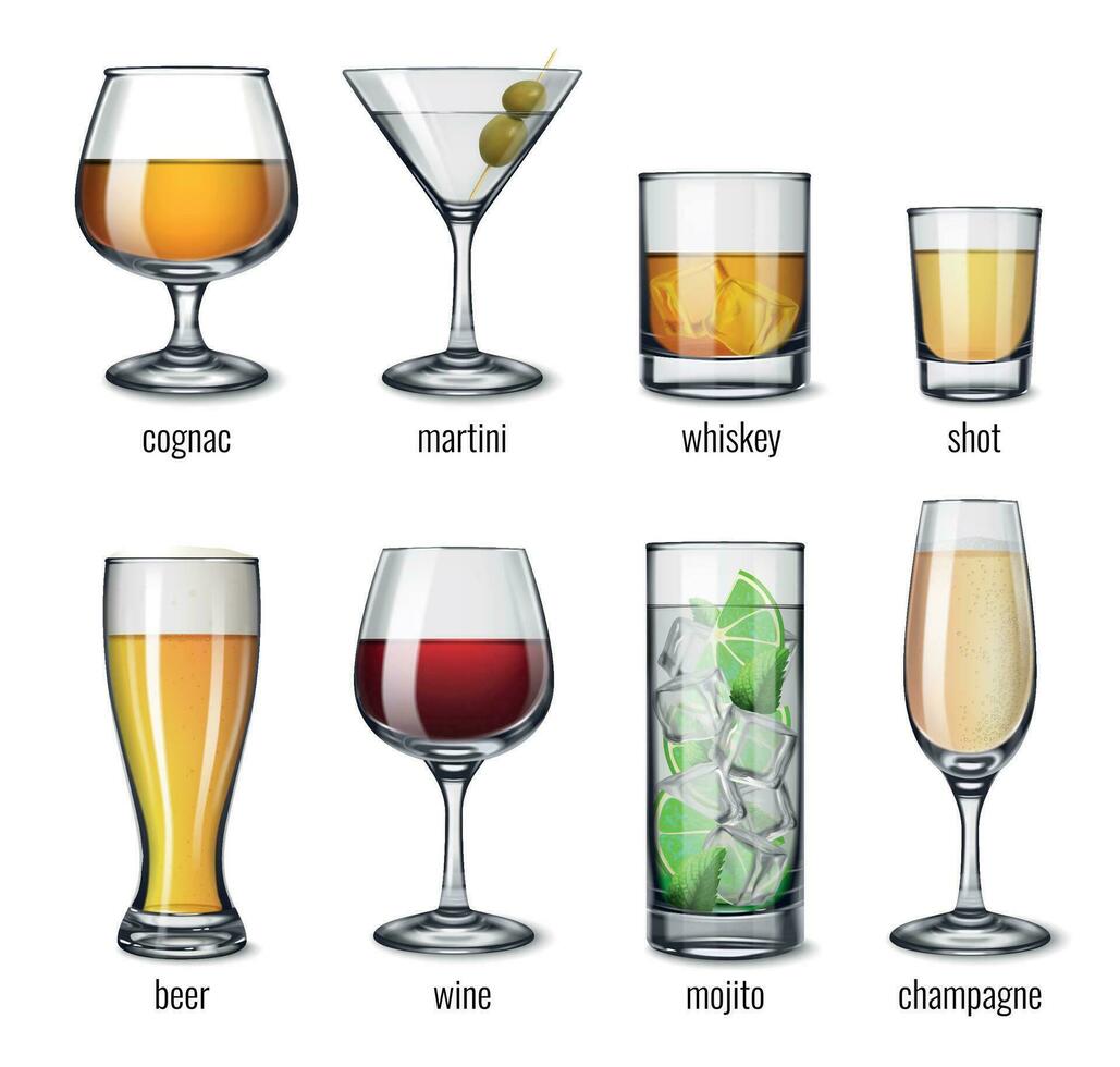 Alcohol Drink Glasses Set vector