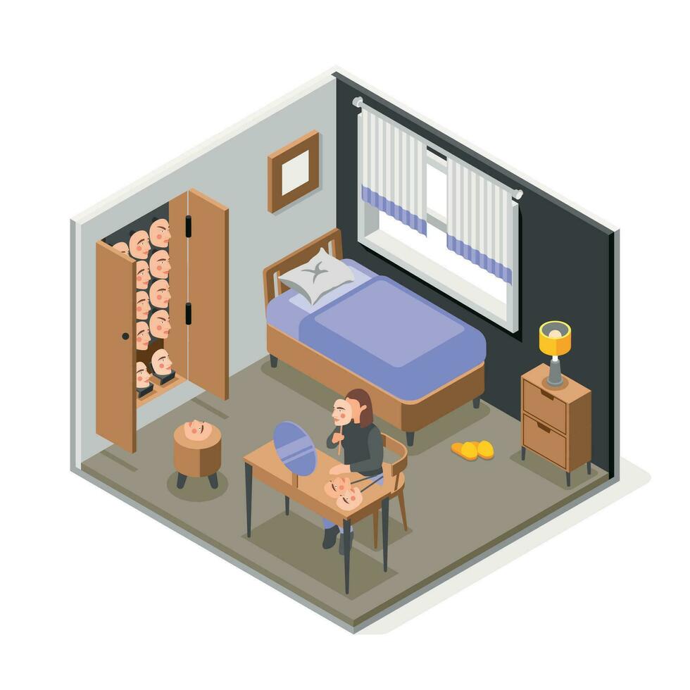 Isometric Social Masks Composition vector