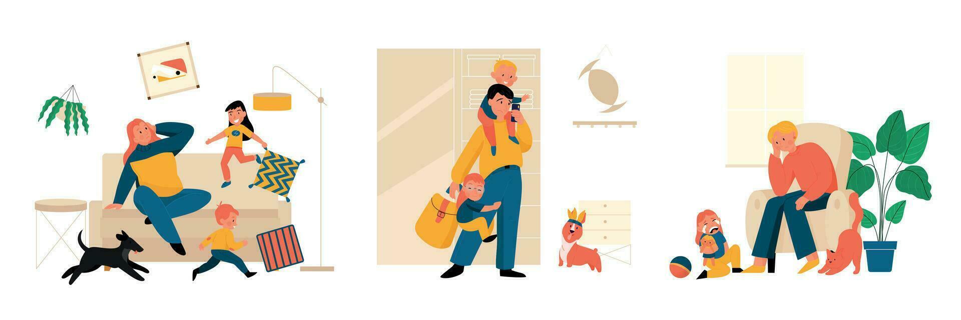 Stressed Parenting Flat Set vector