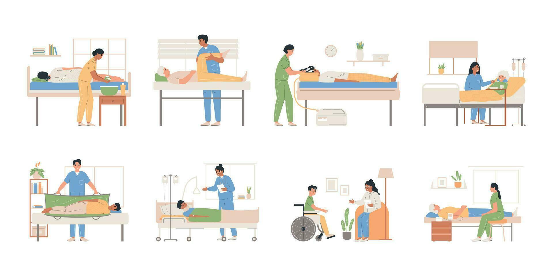 Bedridden Care Compositions Set vector