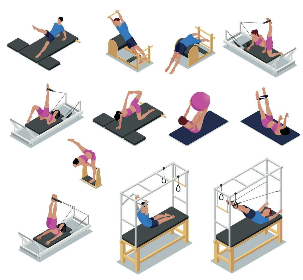 Isometric Pilates Icon Set vector