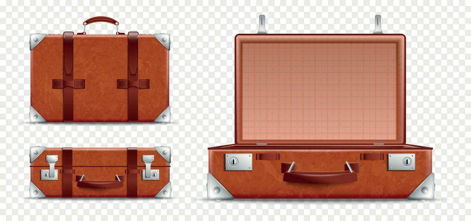 Realistic Retro Travel Baggage Transparent Icon Set vector