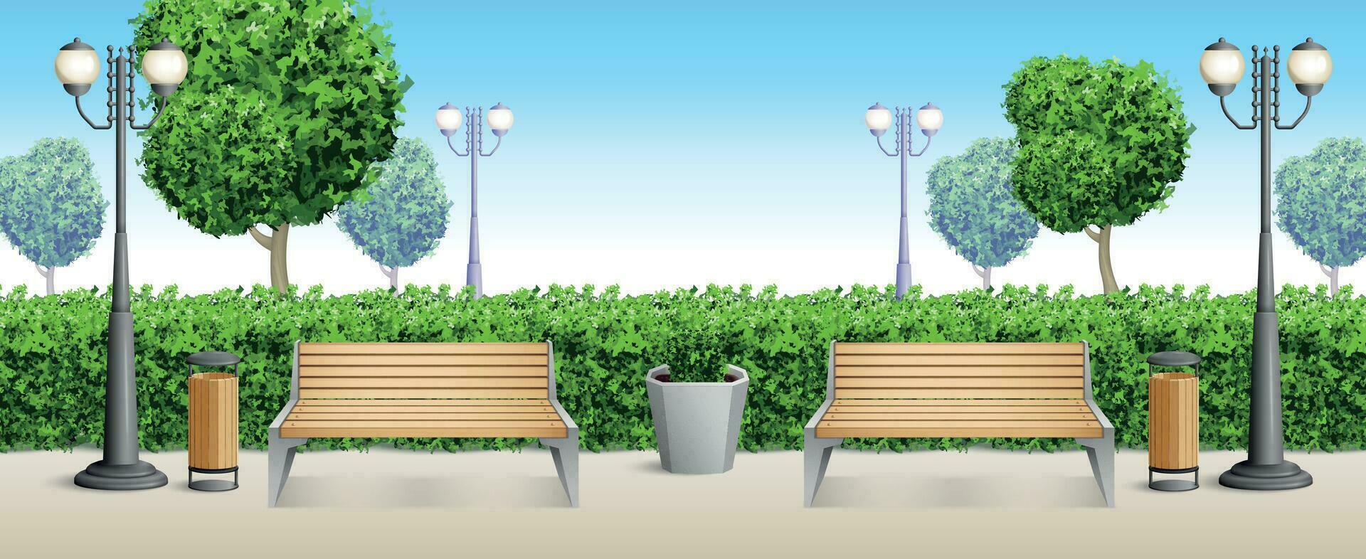 Realistic Park Bench Background Composition vector