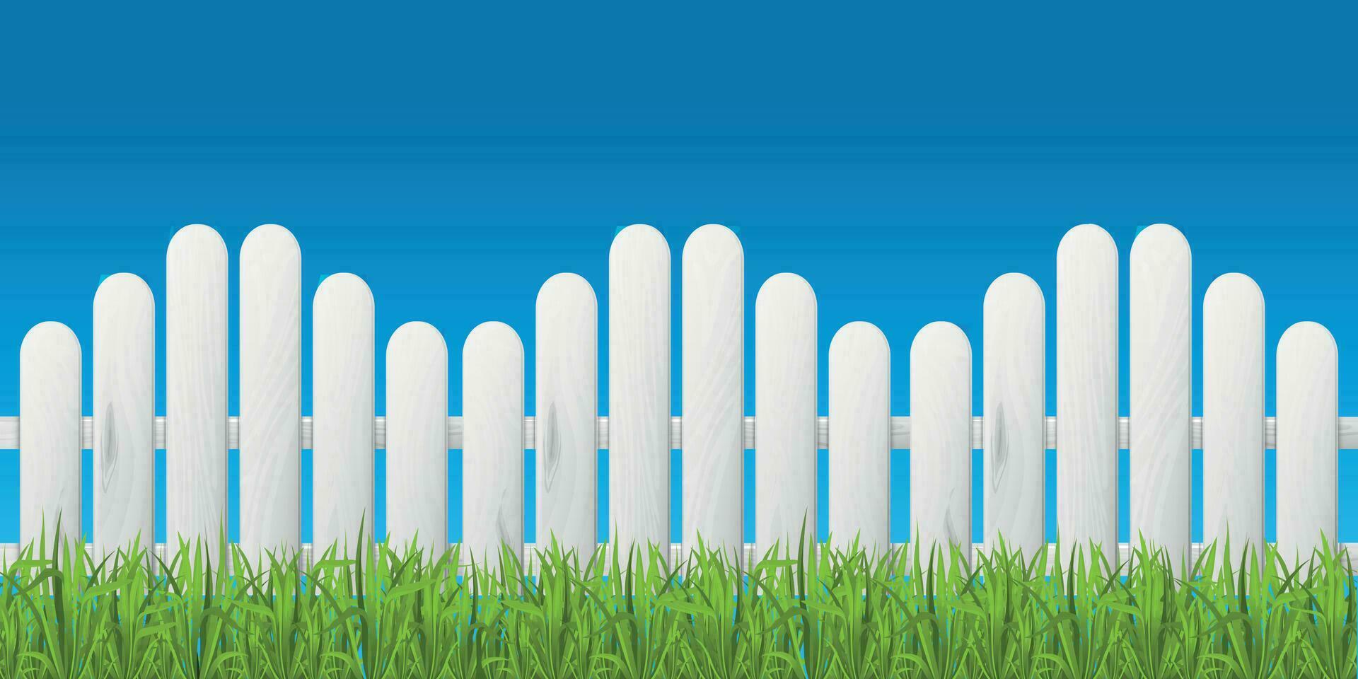 Green Grass And White Wooden Fence vector